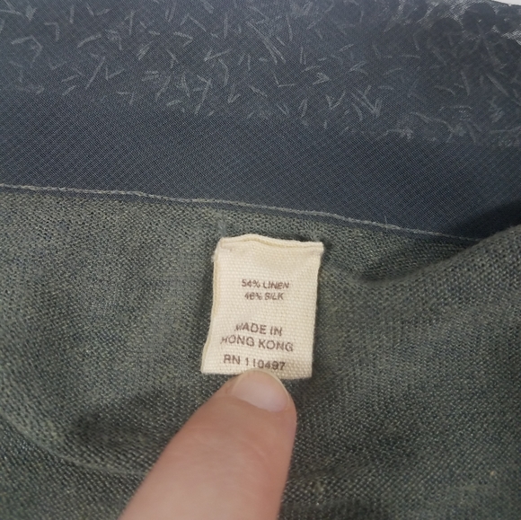 Green Tie Front White Sequin Linen/ Silk Sweater - Picture 8 of 11